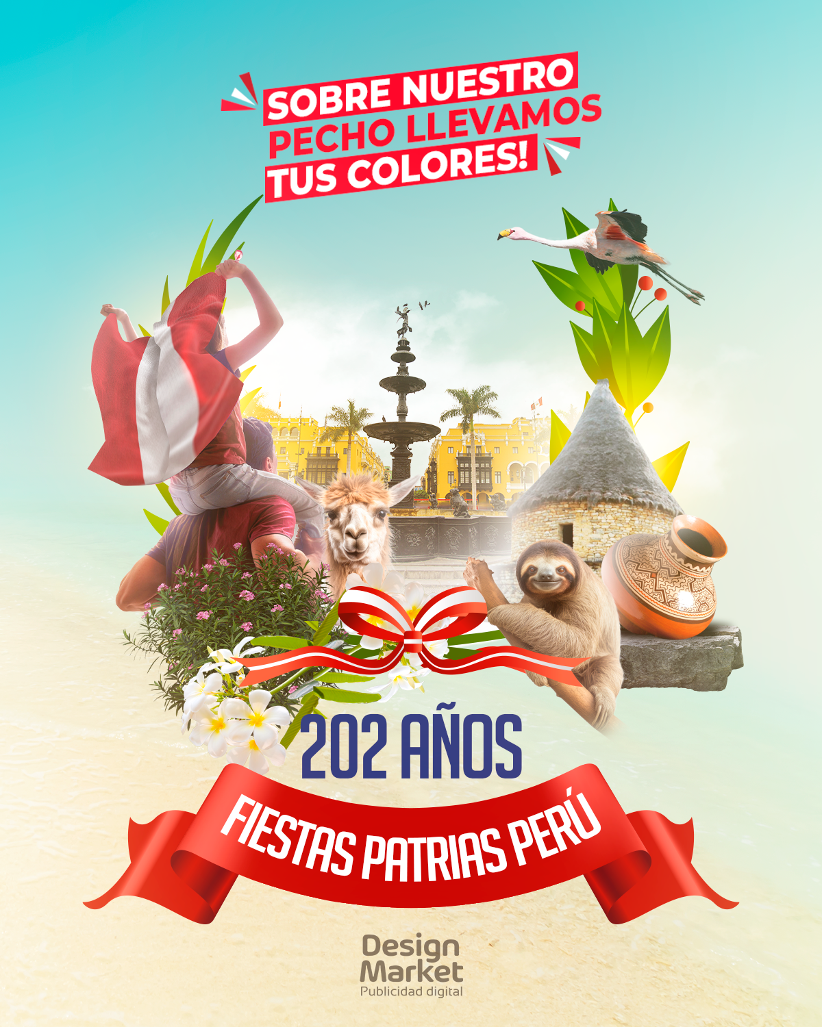 Plantilla Fiestas patrias Perú PSD - Montaje en escarapela perú - Design Market Perú