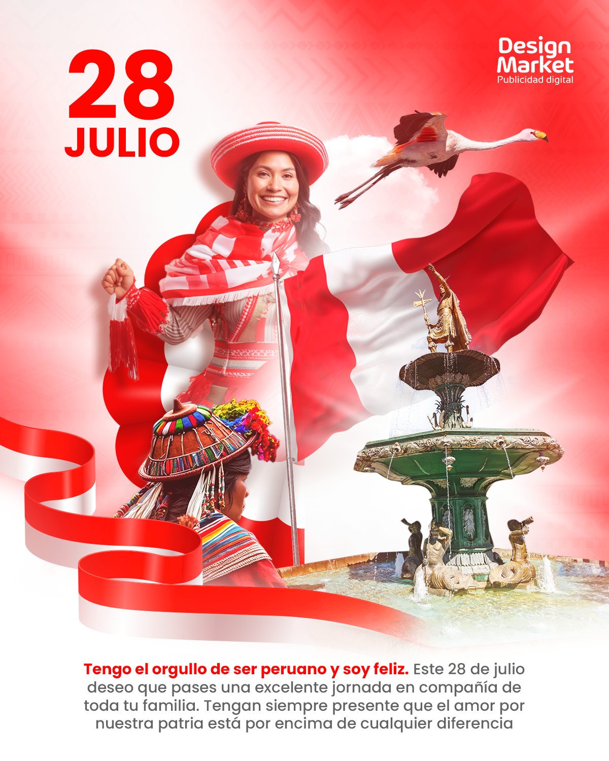 Plantilla Fiestas patrias Perú PSD - Mujer andina y pileta - Design Market Perú