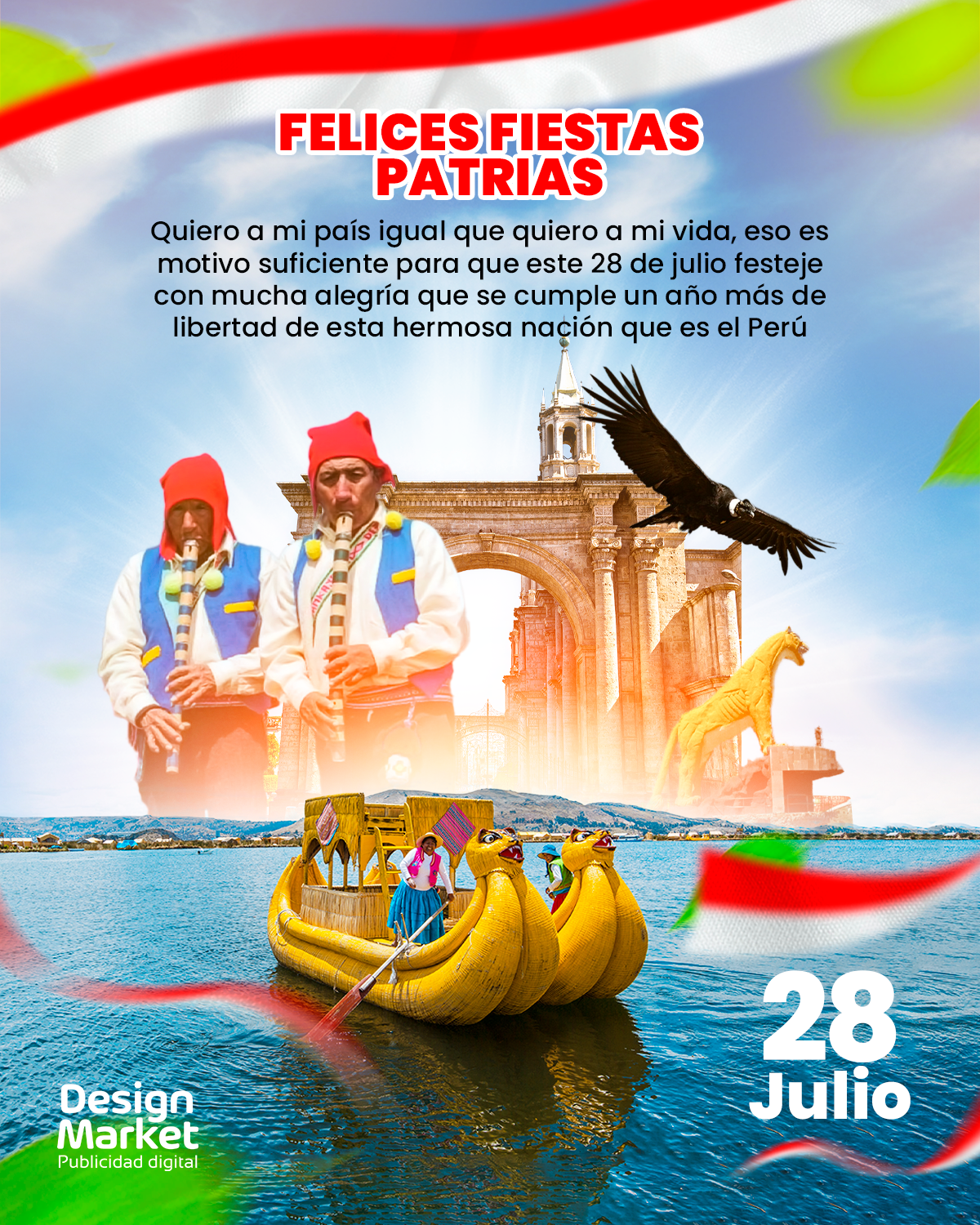 Plantilla Fiestas patrias Perú PSD - Lago titicaca - Design Market Perú