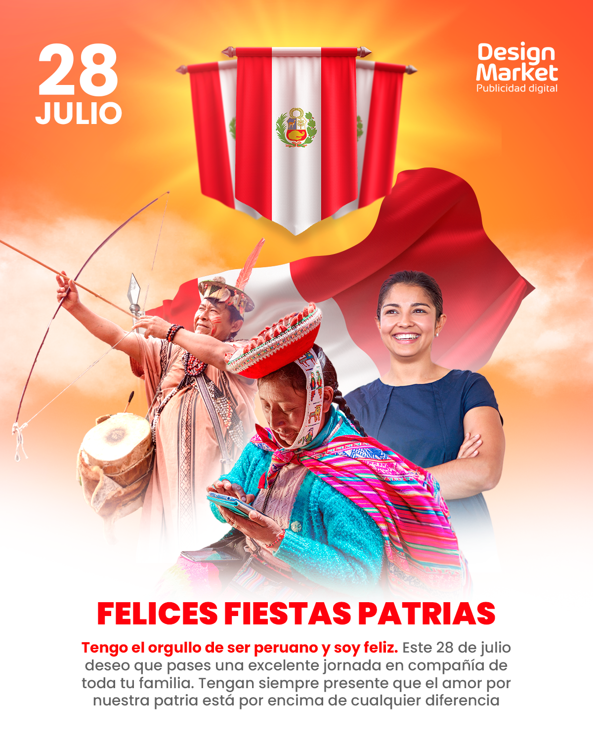 Plantilla Fiestas patrias Perú PSD - Nativo, andina y mujer costa - Design Market Perú