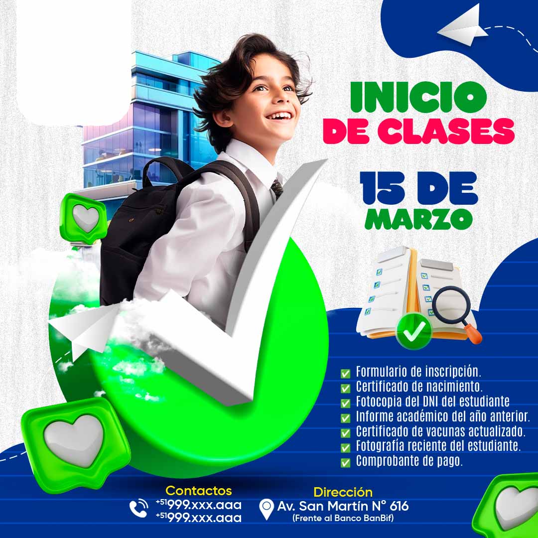 Plantilla inicio escolar niño check