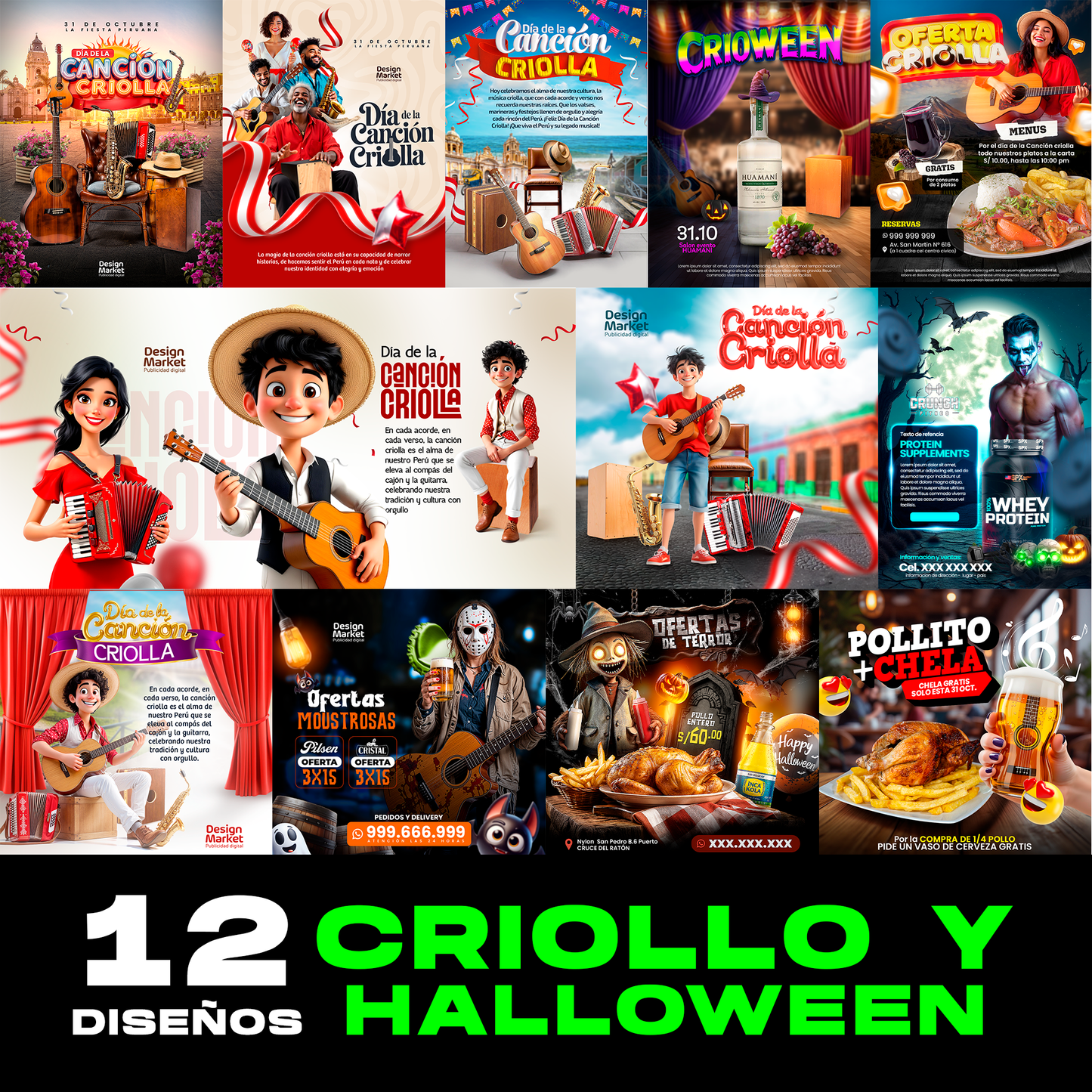 12 DISEÑOS CRIOLLO Y HALLOWEEN