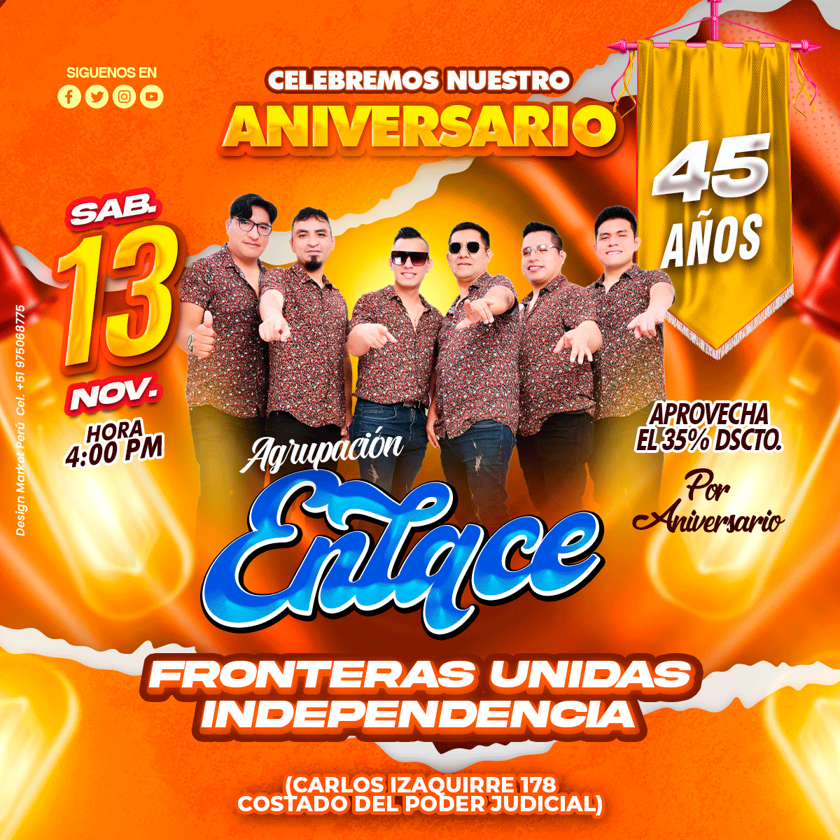 Flyer, post para redes sociales Modelo Enlace naranjado - Design Market Perú