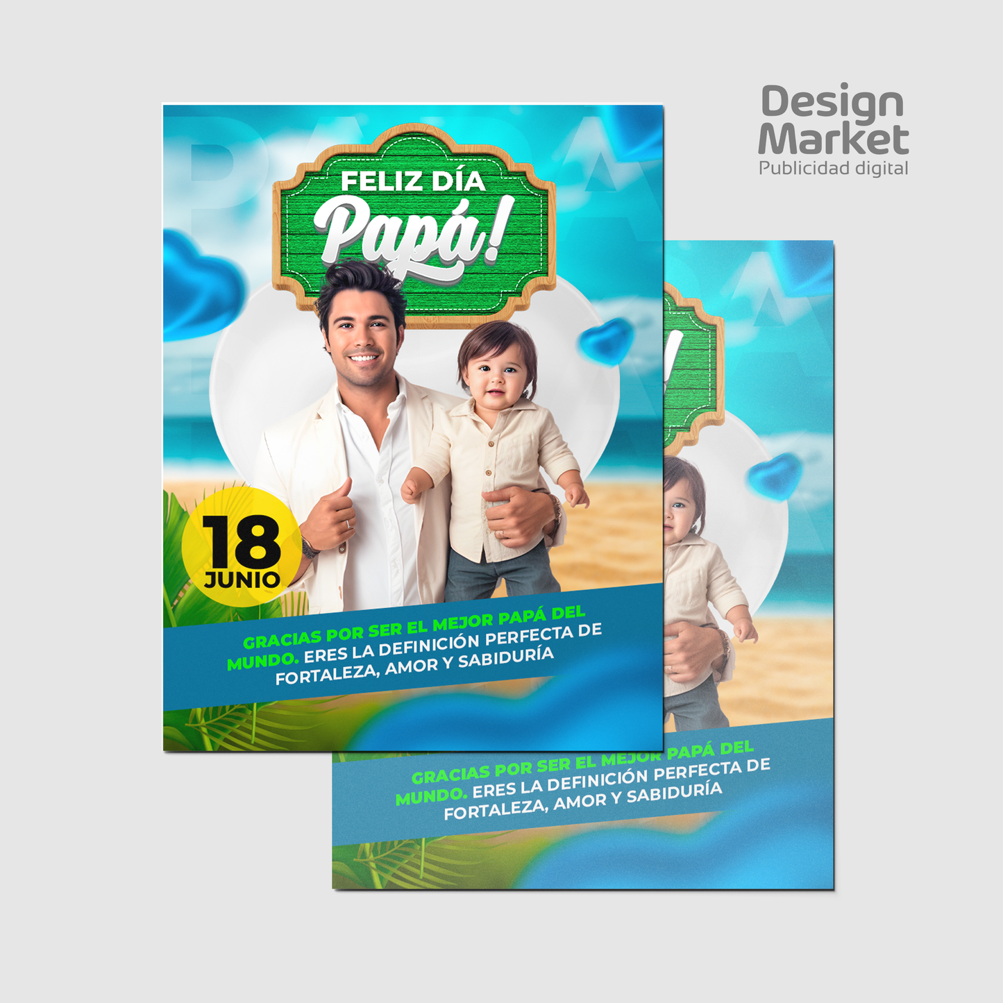 Flyer, post para redes sociales Día del Padre - Corazones - Design Market Perú