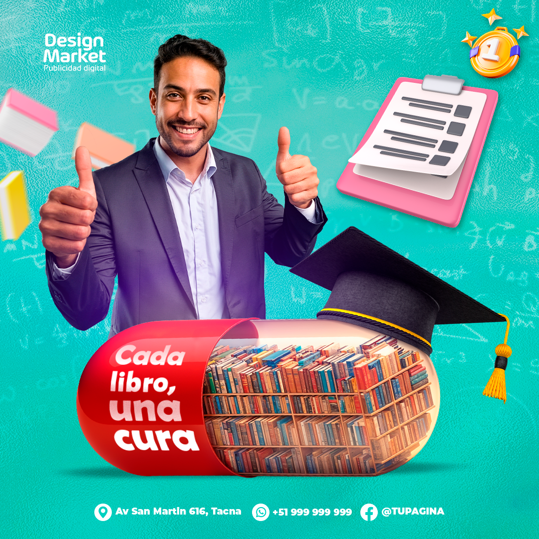 Plantilla día del maestro píldora con libros - Design Market Perú