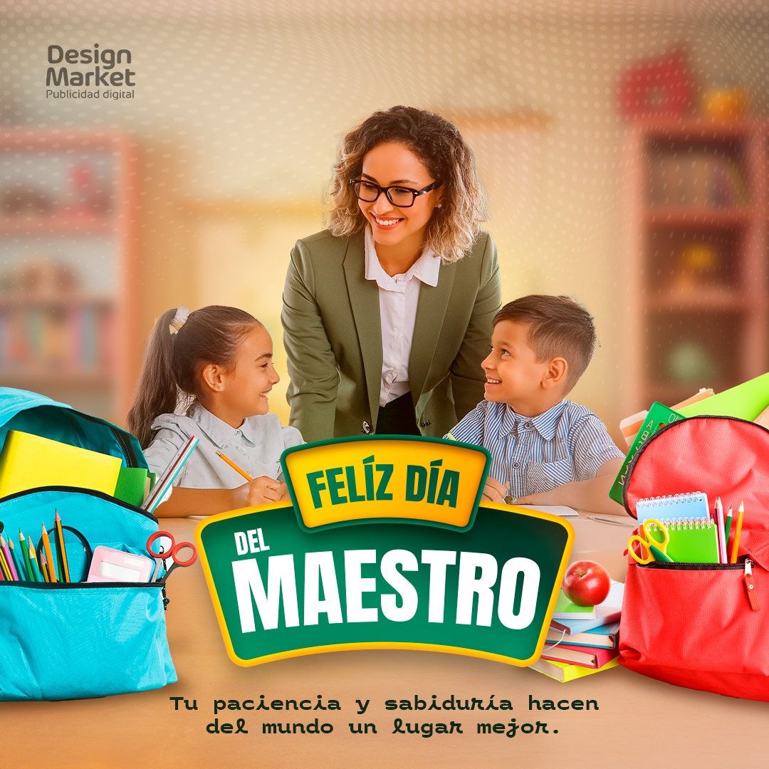 Plantilla día del maestro profesora con alumnos - Design Market Perú