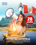 Plantilla Fiestas patrias Perú PSD - Mujer con megafono - Design Market Perú