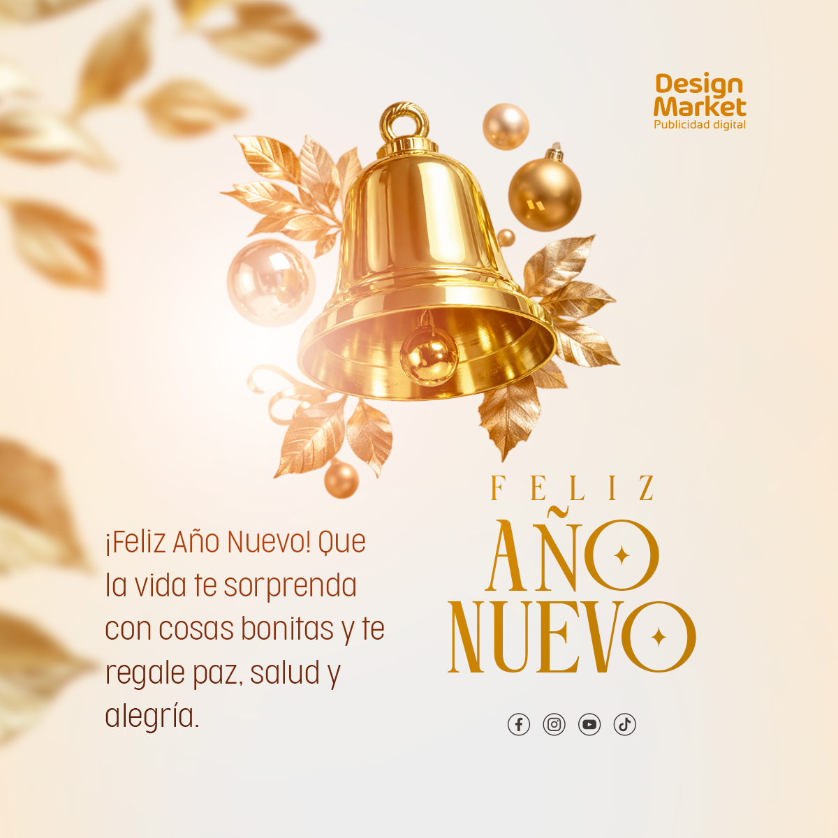 Saludo Año nuevo campana dorada