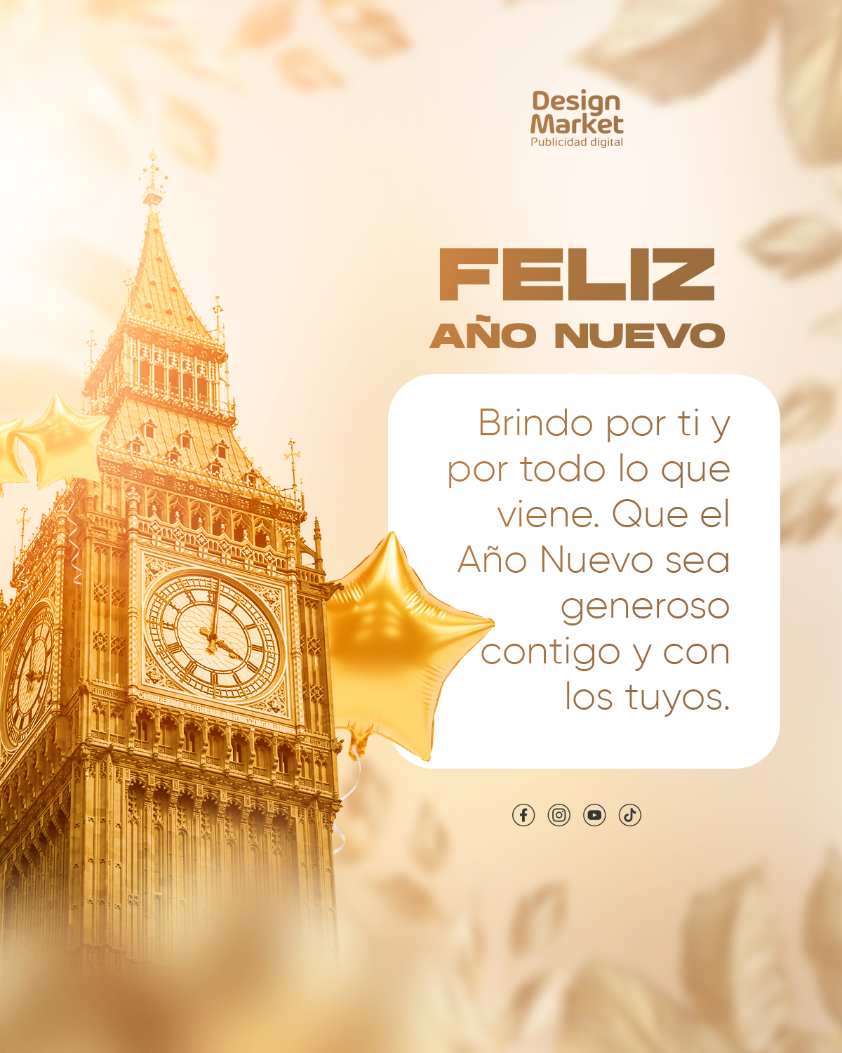 Saludo Año nuevo reloj dorado