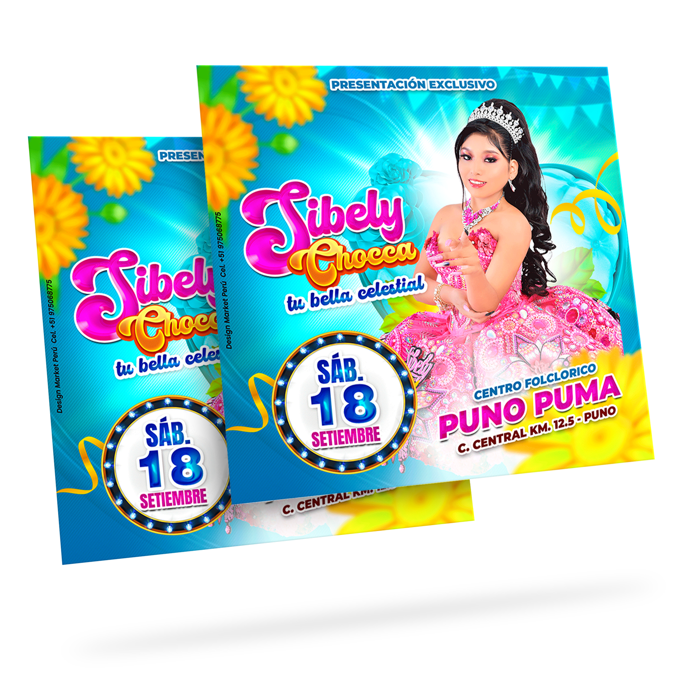 Flyer, post para redes sociales Modelo Sibely celeste - Design Market Perú
