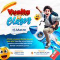 Plantilla inicio escolar cohete y niño