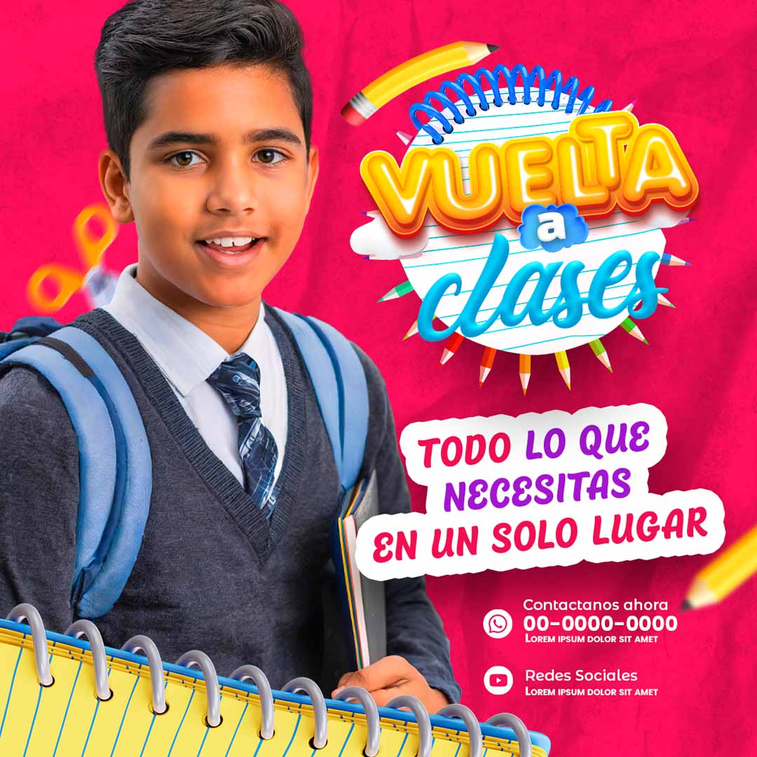Plantilla inicio escolar niño vuelta a clases