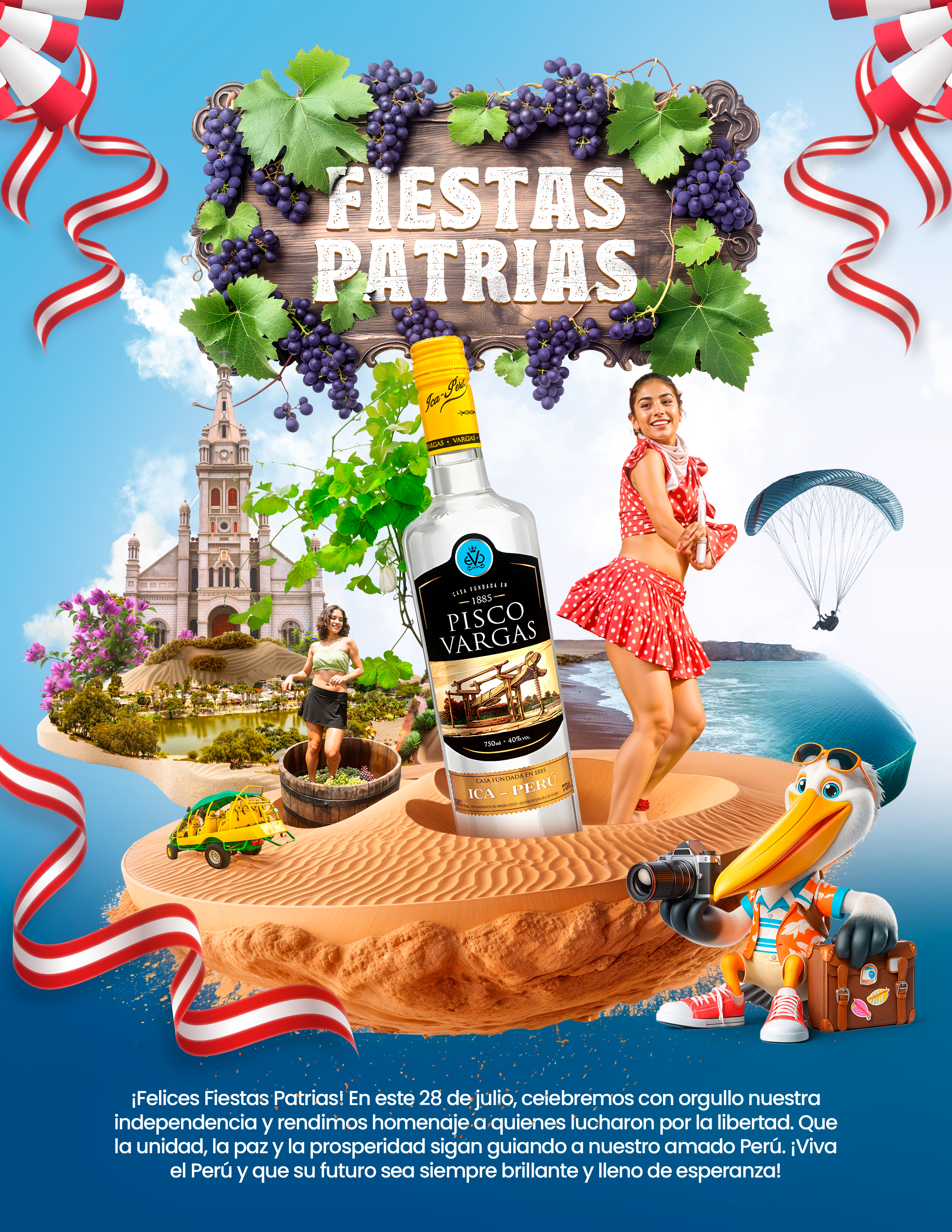 Plantilla Fiestas patrias Perú PSD - Ica Paracas - Design Market Perú