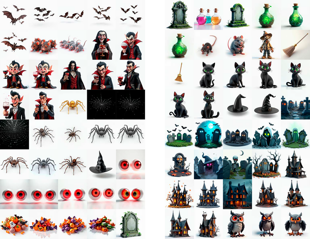 Pack Halloween 550 PNG – Recursos Gráficos Decorativos para Diseño, Canva, Photoshop
