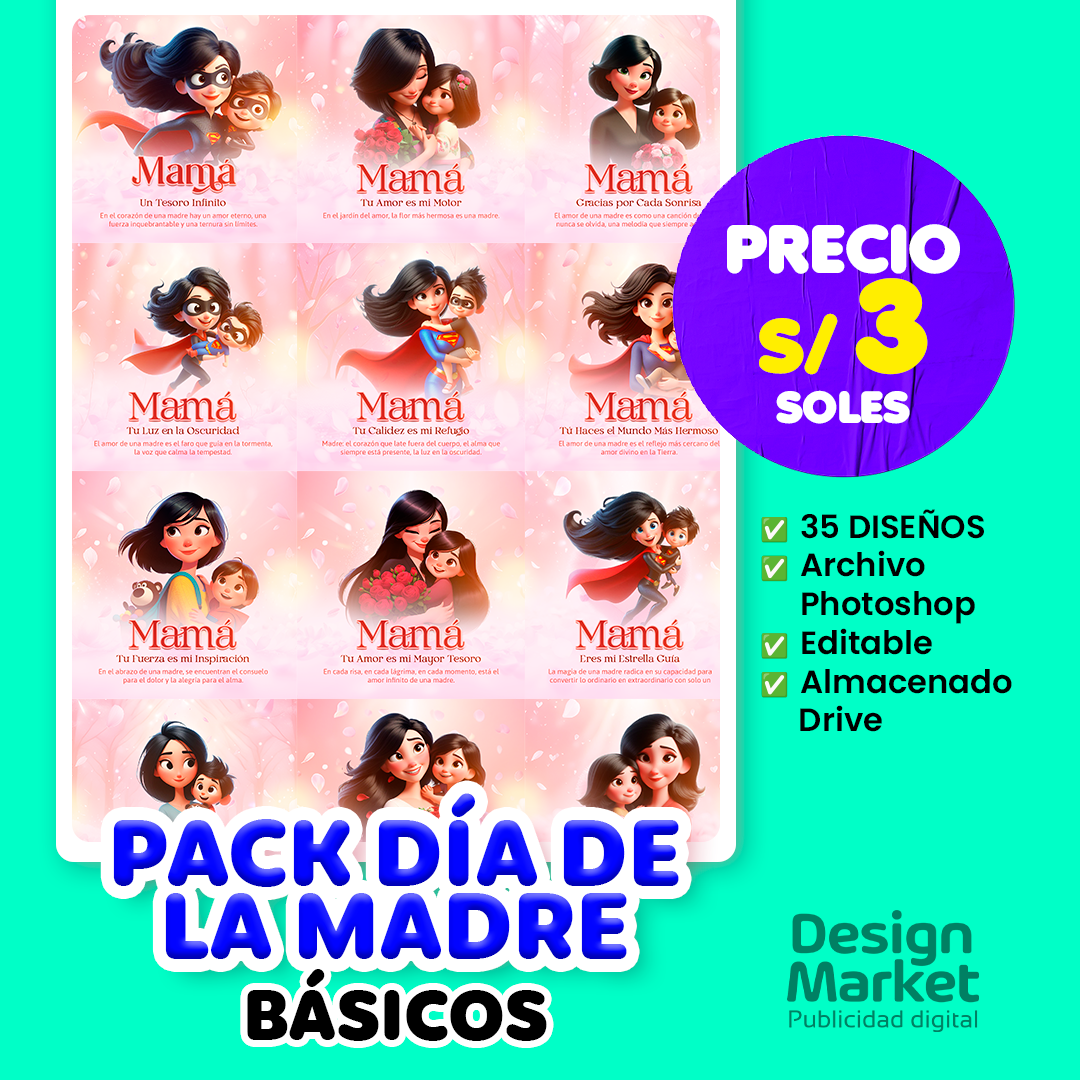 PACK 35 POST FLYER SOCIAL MEDIA DÍA DE LA MADRE - BÁSICOS - Design Market Perú