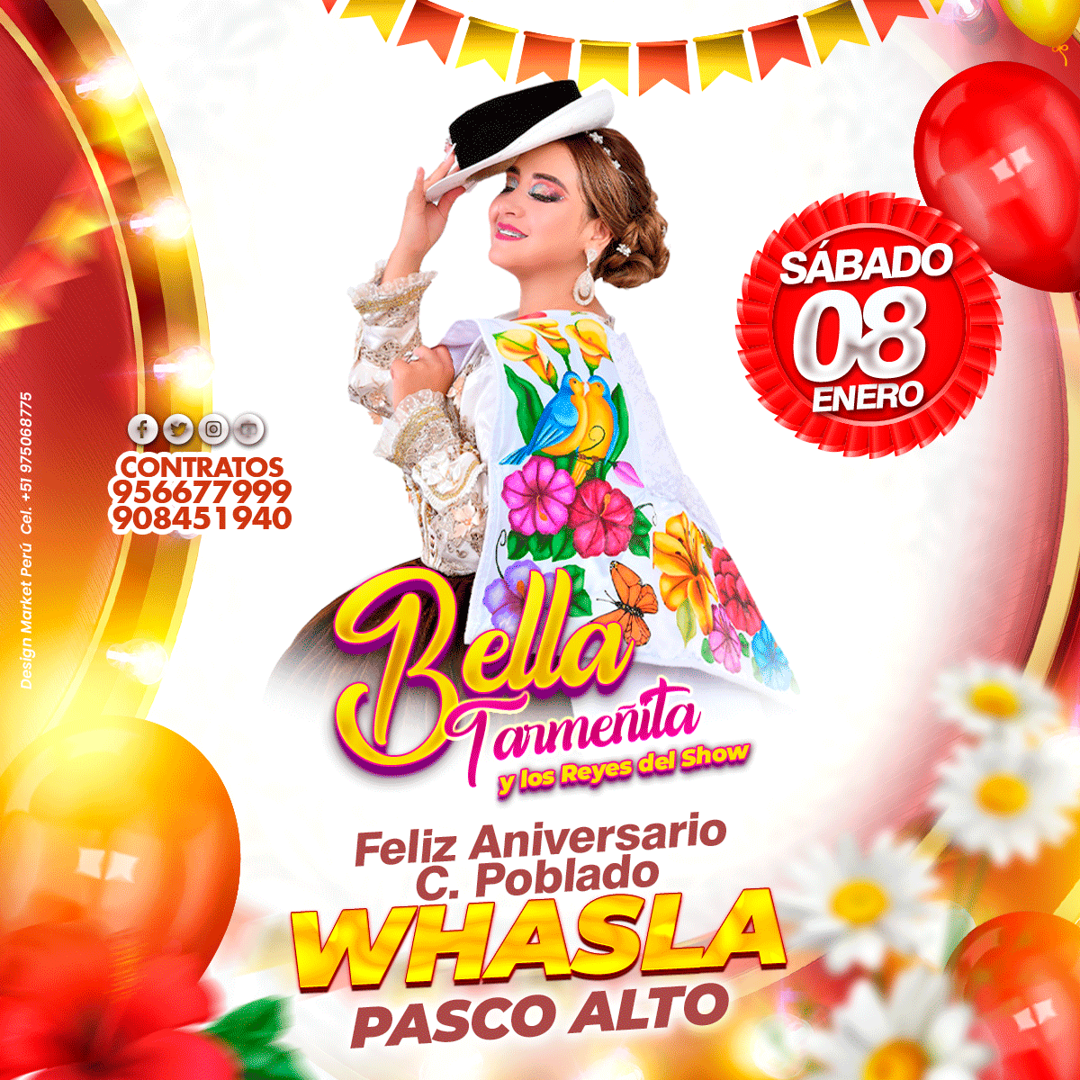 Flyer, post para redes sociales Modelo Bella Franjas rojas - Design Market Perú