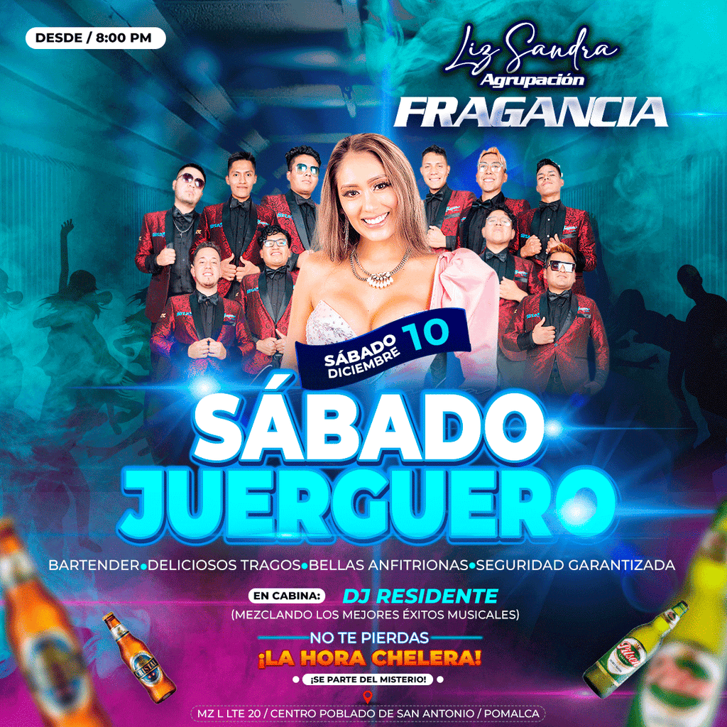 Flyer, post para redes sociales Modelo Sábado Juerguero - Design Market Perú