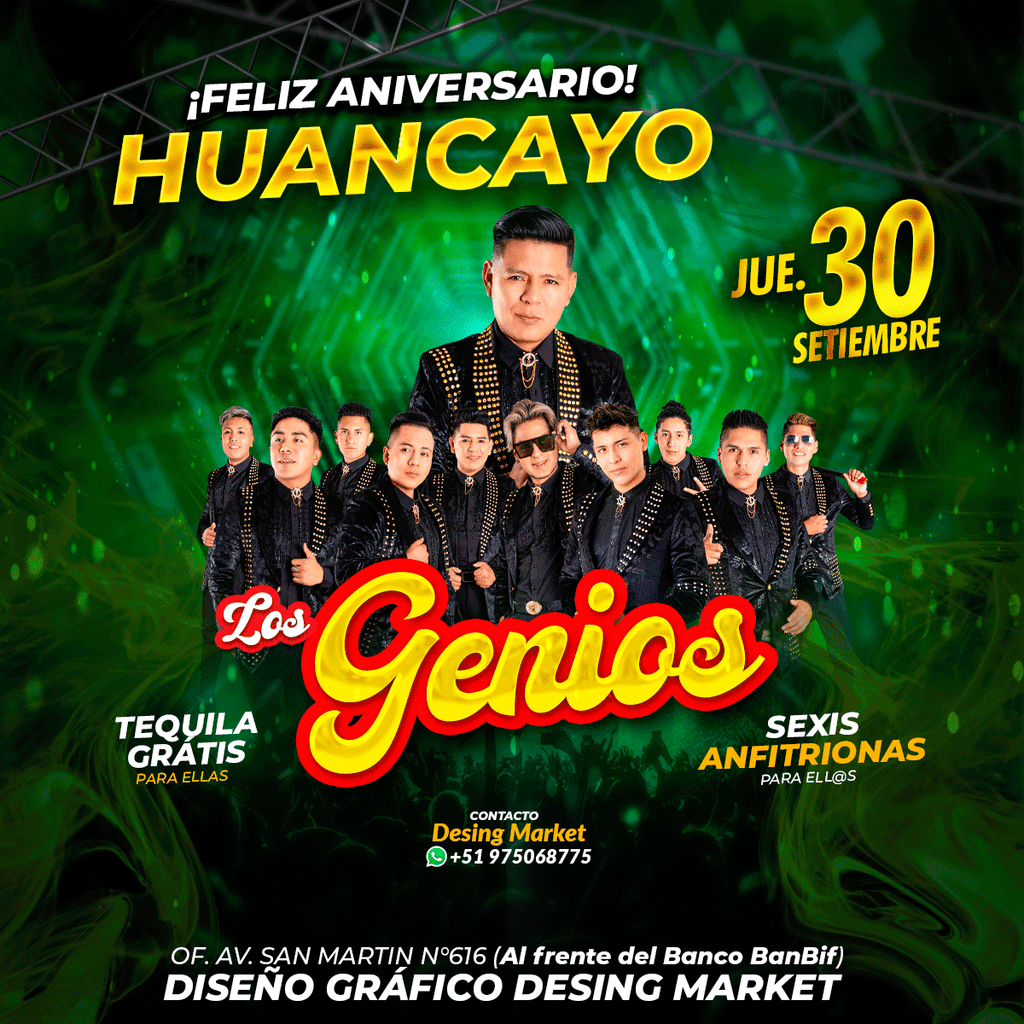 Flyer, post para redes sociales Modelo Los genios verde oscuro - Design Market Perú