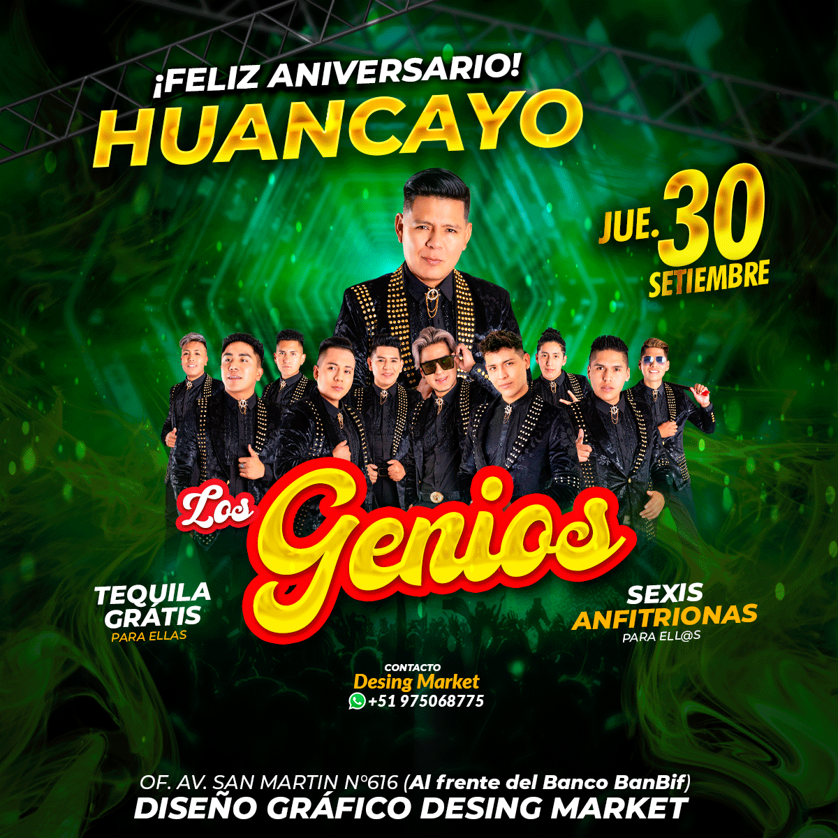 Flyer, post para redes sociales Modelo Los genios verde oscuro - Design Market Perú