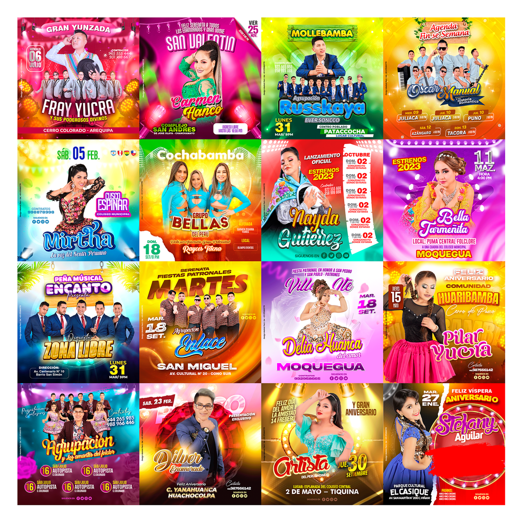 Pack 80 Flyer post Folclóricos Versión III diseños photoshop editables - Design Market Perú