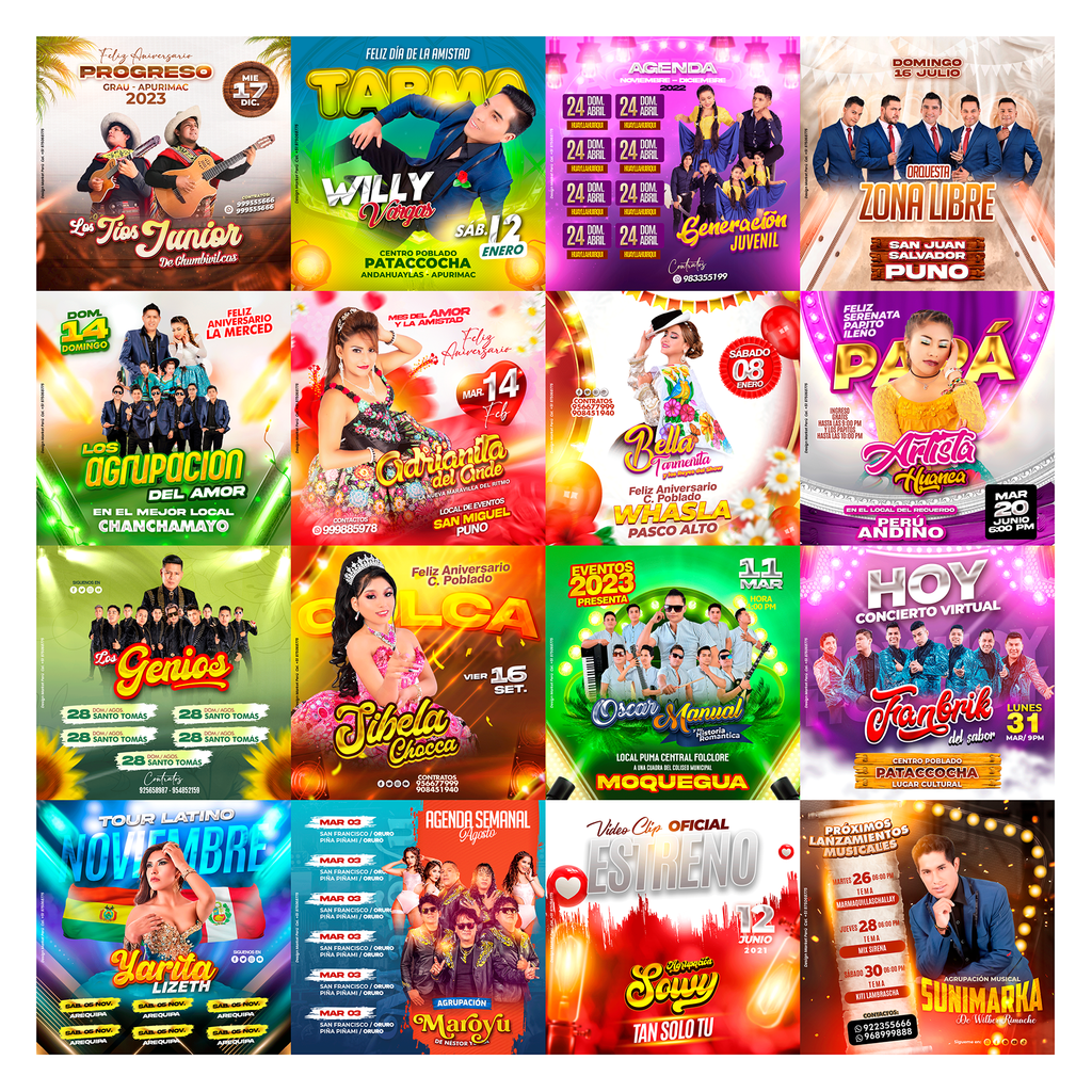 Pack 80 Flyer post Folclóricos Versión III diseños photoshop editables - Design Market Perú