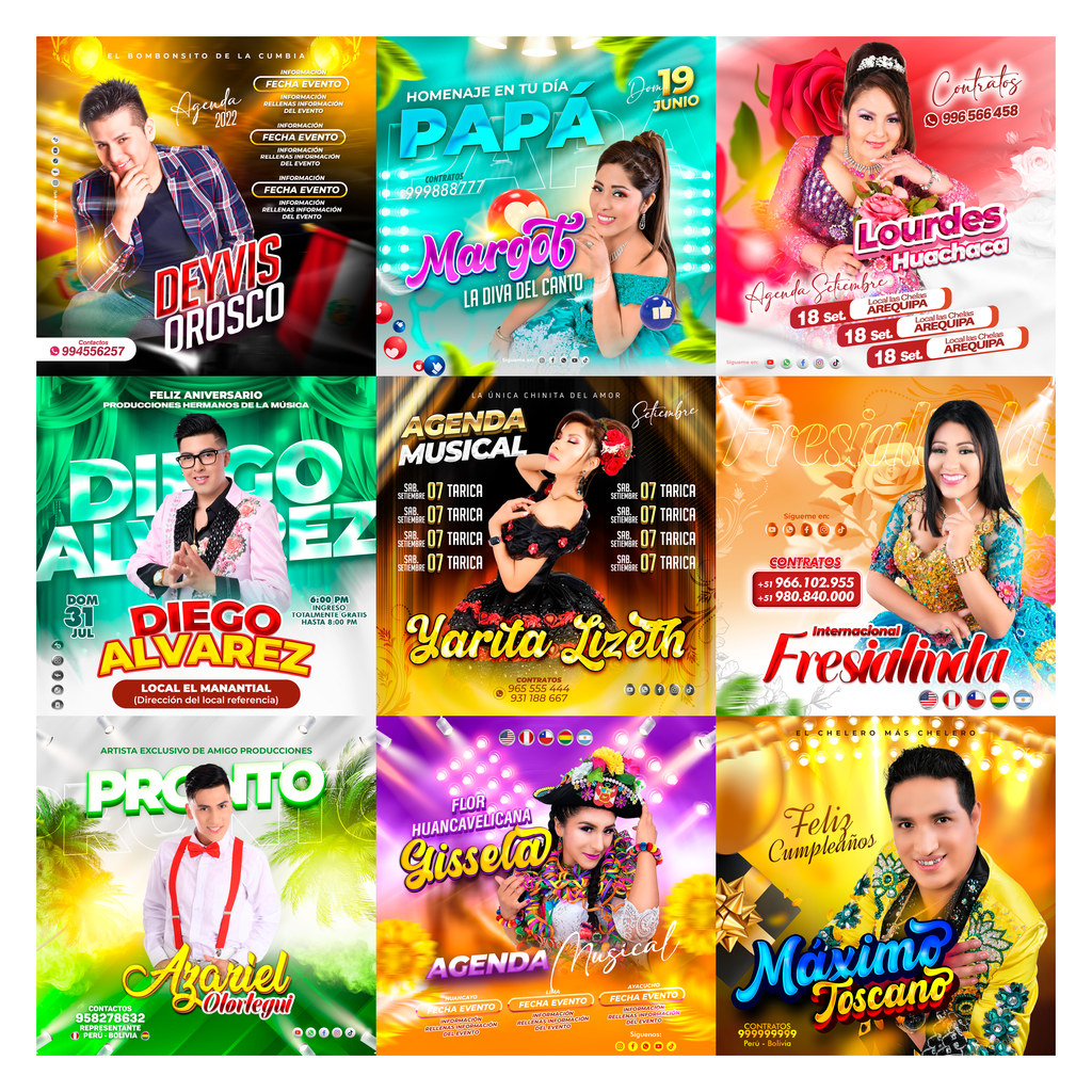 Pack 60 Flyer post Folclóricos Versión II diseños photoshop editables - Design Market Perú
