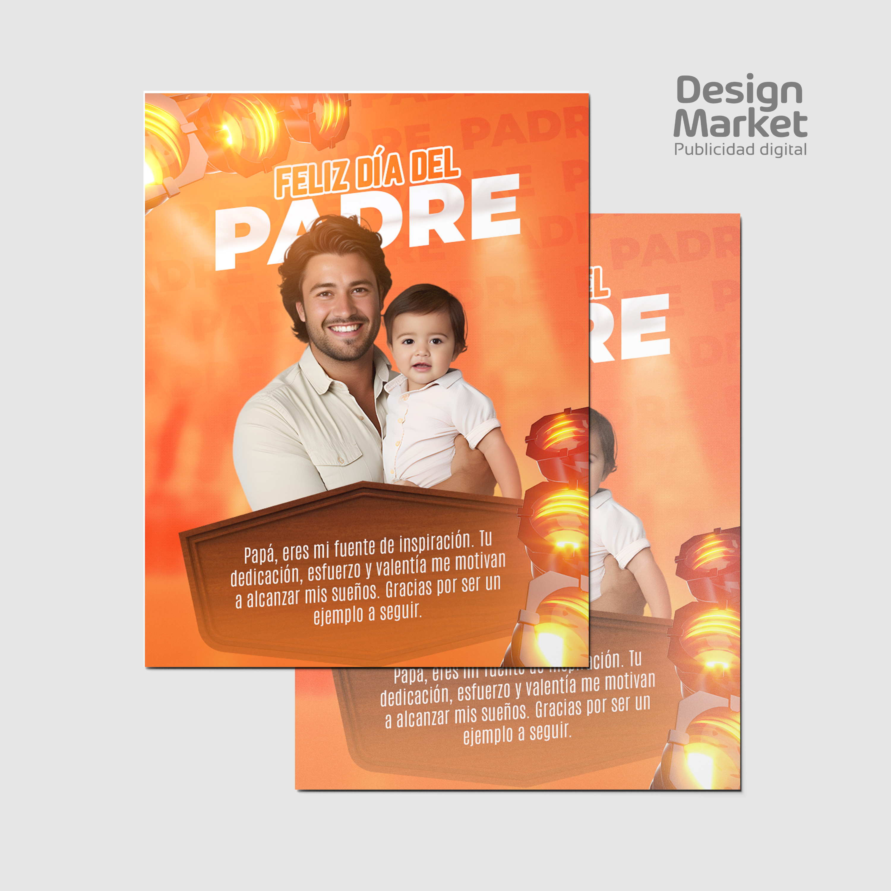 Flyer, post para redes sociales Día del Padre Fondo naranja - Design Market Perú