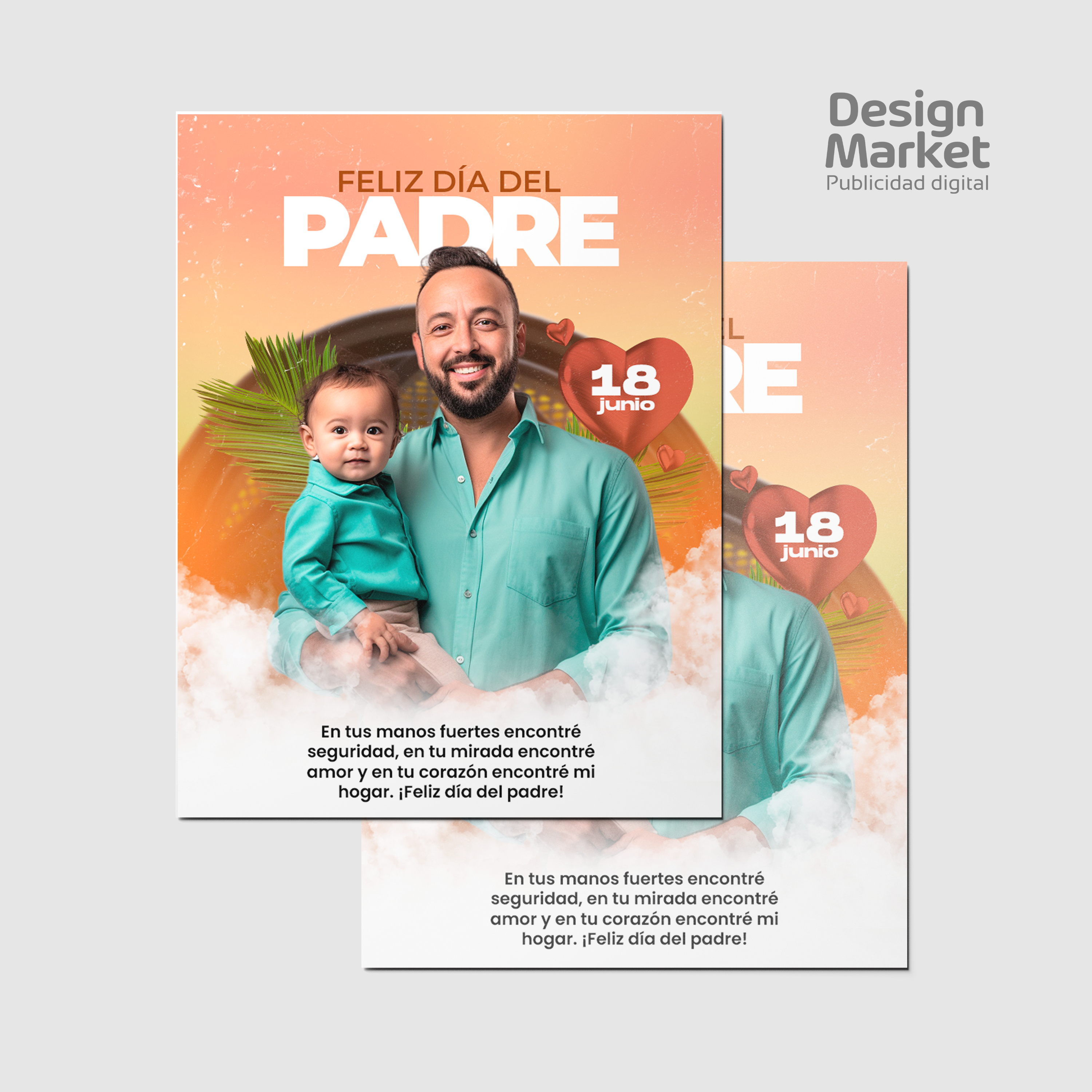 Flyer, post para redes sociales Día del Padre - Turquesa y naranja - Design Market Perú