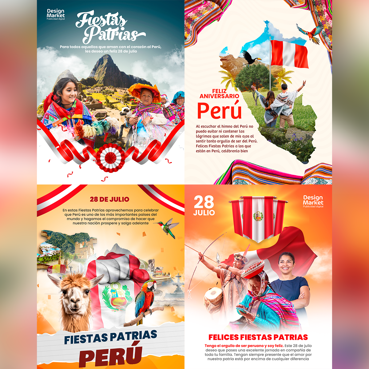 PACK 12 POST FLYER SOCIAL MEDIA FIESTAS PATRIAS PERU - Design Market Perú