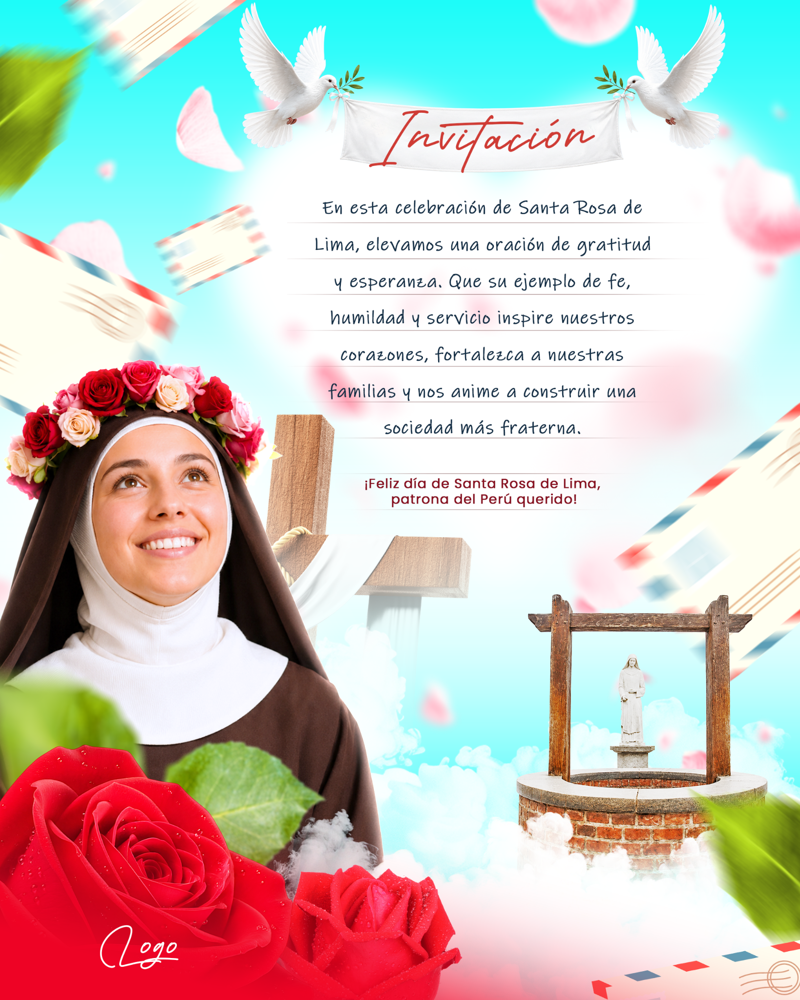 Invitación de Santa Rosa de Lima, diseño para redes sociales elaborado en Photoshop