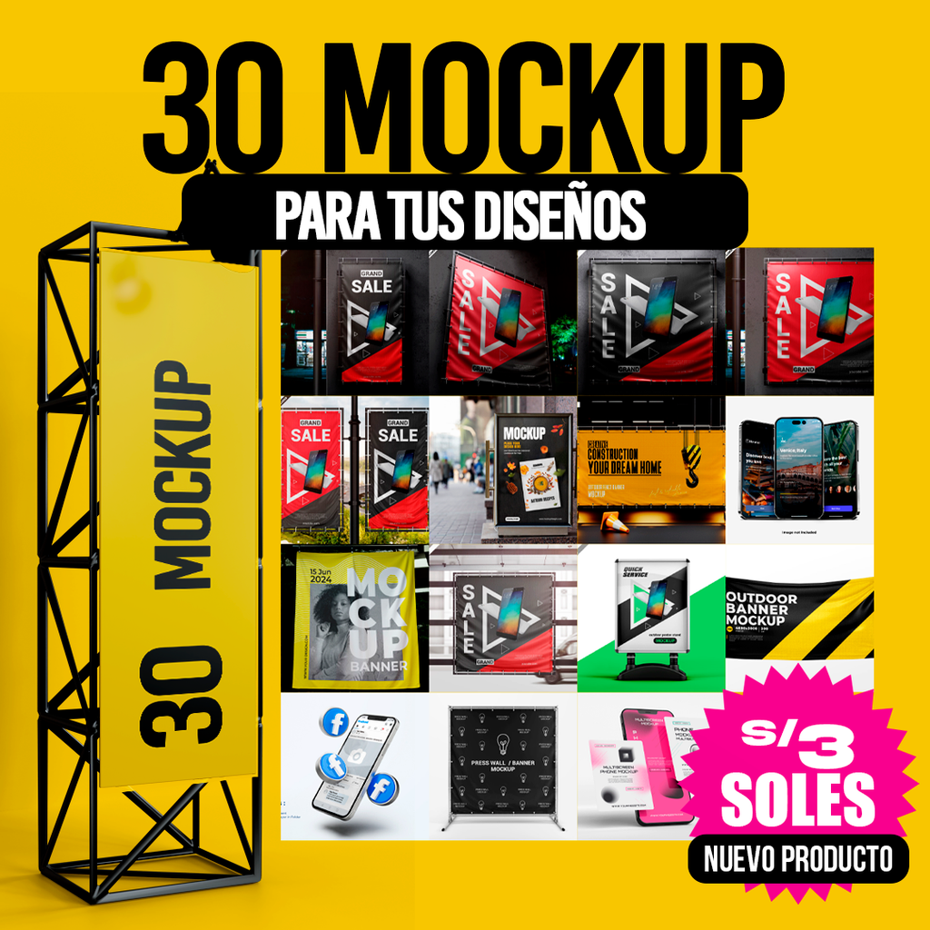 COLECCIÓN DE 30 MOCKUP para letreros - Design Market Perú